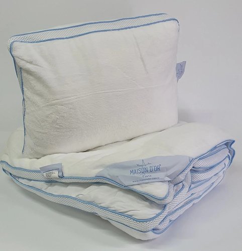Детский набор с одеялом и подушкой Maison Dor CORAL микроволокно/хлопок голубой 95х145, фото, фотография