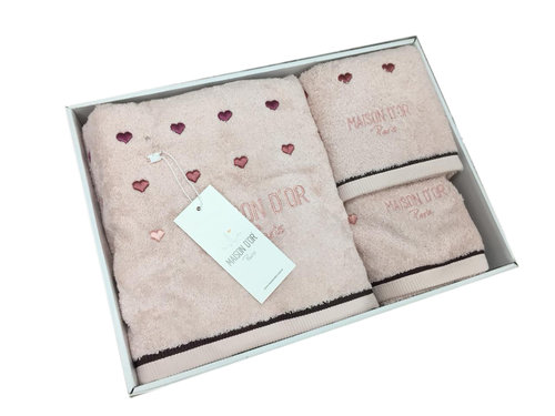 Набор полотенец для ванной 3 пр. Maison Dor CANDY LOVE хлопковая махра грязно-розовый, фото, фотография