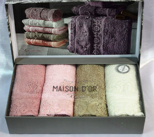 Подарочный набор полотенец-салфеток 30х50(4) Maison Dor INTENSIVE хлопковая/бамбуковая махра, фото, фотография