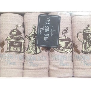Подарочный набор кухонных полотенец 30х50(4) Maison Dor COFFEE DOR хлопковая вафля грязно-розовый