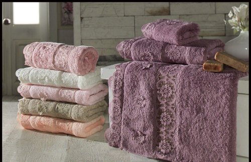 Набор полотенец для ванной 3 пр. Maison Dor INTENSIVE хлопковая/бамбуковая махра грязно-розовый, фото, фотография