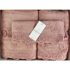 Набор полотенец для ванной 3 пр. Maison Dor INTENSIVE хлопковая/бамбуковая махра грязно-розовый, фото, фотография