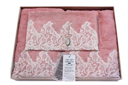 Набор полотенец для ванной 3 пр. Maison Dor JASMIN хлопковая/бамбуковая махра грязно-розовый, фото, фотография