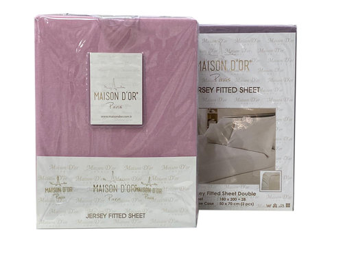 Простынь на резинке с наволочками Maison Dor PENYE хлопковый трикотаж грязно-розовый 180х200+20, фото, фотография