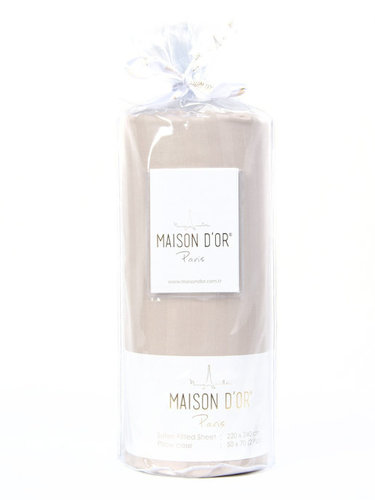 Простынь на резинке с наволочками Maison Dor FITTED CIZGILI хлопковый сатин бежевый 180х200+20, фото, фотография