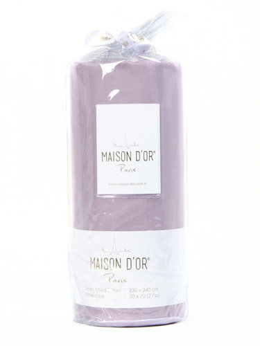 Простынь на резинке с наволочками Maison Dor FITTED CIZGILI хлопковый сатин фиолетовый 180х200+20, фото, фотография