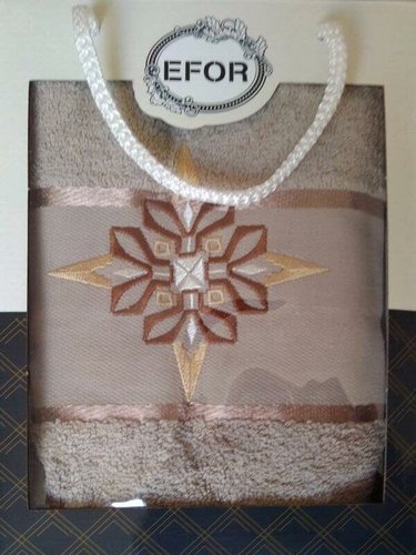 Полотенце для ванной в подарочной упаковке Efor хлопковая махра герб v8 бежевый, фото, фотография