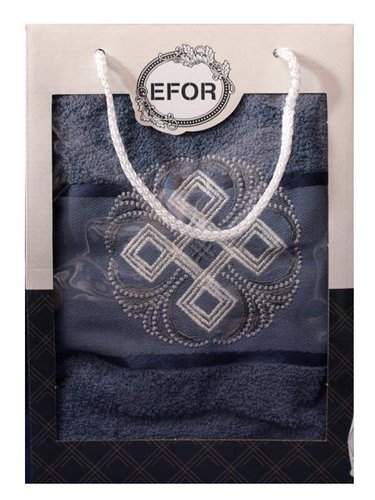 Полотенце для ванной в подарочной упаковке Efor хлопковая махра герб v8 тёмно-синий 70х140, фото, фотография