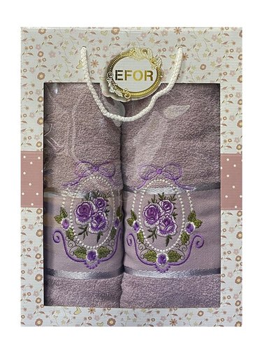 Подарочный набор полотенец для ванной 50х90, 70х140 Efor БУКЕТ РОЗ хлопковая махра светло-сиреневый, фото, фотография