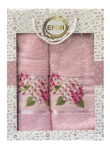 Подарочный набор полотенец для ванной 50х90, 70х140 Efor БУКЕТ СИРЕНИ хлопковая махра розовый, фото, фотография