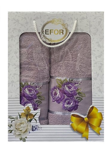Подарочный набор полотенец для ванной 50х90, 70х140 Efor КОРОЛЕВСКАЯ РОЗА хлопковая махра светло-сиреневый, фото, фотография