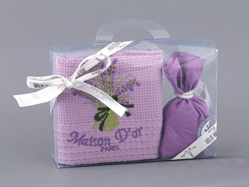Подарочный набор с полотенцем 50х70 Maison Dor LAVANTA хлопковая вафля сиреневый, фото, фотография