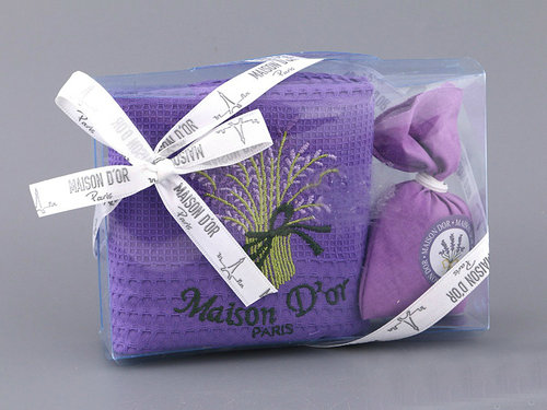 Подарочный набор с полотенцем 50х70 Maison Dor LAVANTA хлопковая вафля фиолетовый, фото, фотография