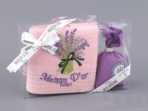 Подарочный набор с полотенцем 50х70 Maison Dor LAVANTA хлопковая вафля грязно-розовый, фото, фотография