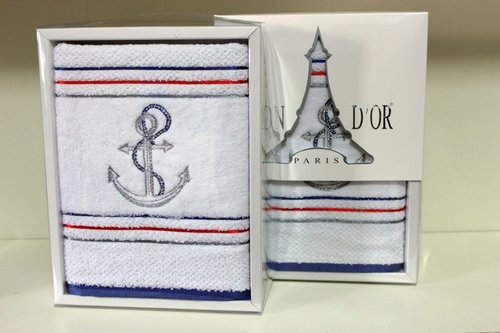 Полотенце для ванной в подарочной упаковке Maison Dor MARINE хлопковая махра белый 50х100, фото, фотография