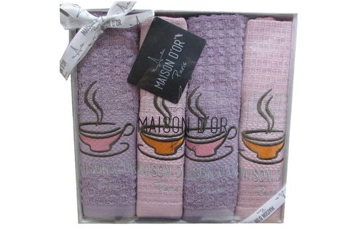 Подарочный набор кухонных полотенец 40х60(4) Maison Dor MOSAIC NATUR хлопковая вафля фиолетовый/грязно-розовый, фото, фотография