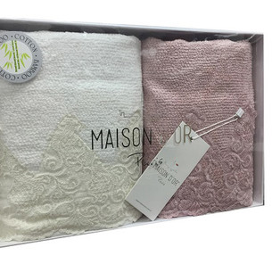 Набор полотенец для ванной 2 пр. Maison Dor NEW TRENDY хлопковая/бамбуковая махра кремовый/грязно-розовый