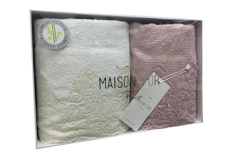 Набор полотенец для ванной 2 пр. Maison Dor NEW TRENDY хлопковая/бамбуковая махра кремовый/грязно-розовый, фото, фотография