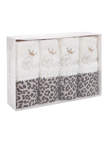 Подарочный набор полотенец-салфеток 30х50(4) Maison Dor QUEEN хлопковая махра кремовый/серый, фото, фотография