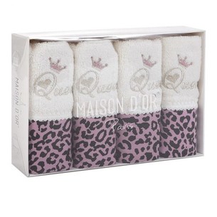 Подарочный набор полотенец-салфеток 30х50(4) Maison Dor QUEEN хлопковая махра кремовый/фиолетовый