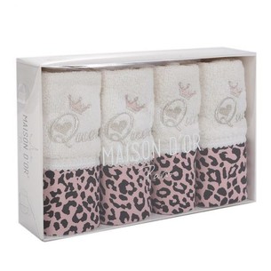Подарочный набор полотенец-салфеток 30х50(4) Maison Dor QUEEN хлопковая махра кремовый/грязно-розовый