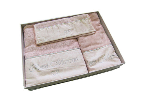 Набор полотенец для ванной 3 пр. Maison Dor ROSE MARINE хлопковая/бамбуковая махра грязно-розовый, фото, фотография