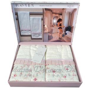 Набор полотенец для ванной 2 пр. Maison Dor ROSES хлопковая/бамбуковая махра кремовый/розовый