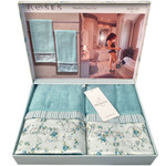 Набор полотенец для ванной 2 пр. Maison Dor ROSES хлопковая/бамбуковая махра бирюзовый, фото, фотография
