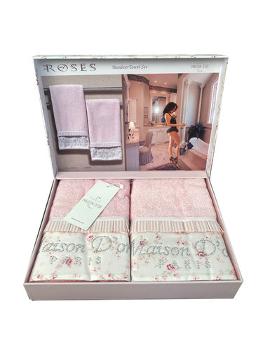 Набор полотенец для ванной 2 пр. Maison Dor ROSES хлопковая/бамбуковая махра розовый, фото, фотография