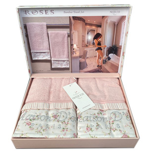 Набор полотенец для ванной 2 пр. Maison Dor ROSES хлопковая/бамбуковая махра грязно-розовый