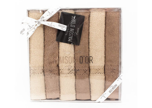 Подарочный набор полотенец-салфеток 30х50(6) Maison Dor SENA хлопковая махра кремовый/бежевый/коричневый, фото, фотография