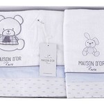 Подарочный набор детских полотенец Maison Dor DEAR PANDA хлопковая махра 30х50, 50х70, 70х130 голубой, фото, фотография