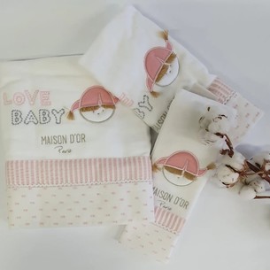 Подарочный набор детских полотенец Maison Dor LOVE BABY хлопковая махра 30х50, 50х70, 70х130 розовый