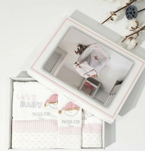 Подарочный набор детских полотенец Maison Dor LOVE BABY хлопковая махра 30х50, 50х70, 70х130 розовый, фото, фотография
