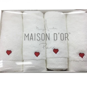 Подарочный набор полотенец-салфеток 30х50(4) Maison Dor SOFT HEARTS хлопковая махра красный