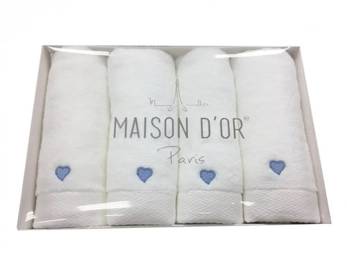 Подарочный набор полотенец-салфеток 30х50(4) Maison Dor SOFT HEARTS хлопковая махра голубой, фото, фотография