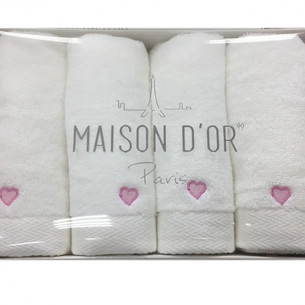 Подарочный набор полотенец-салфеток 30х50(4) Maison Dor SOFT HEARTS хлопковая махра розовый