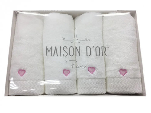 Подарочный набор полотенец-салфеток 30х50(4) Maison Dor SOFT HEARTS хлопковая махра розовый, фото, фотография