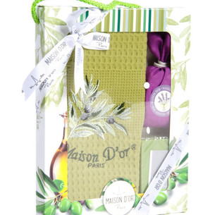 Подарочный набор с полотенцем Maison Dor TRIO хлопковая вафля зелёный 50х70