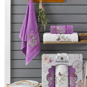 Подарочный набор полотенец для ванной 50х90(2), 70х140(1) Merzuka PAPILLON хлопковая махра фиолетовый