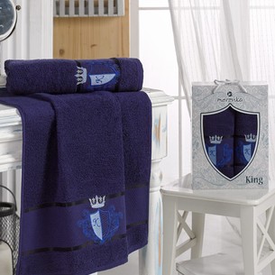 Подарочный набор полотенец для ванной 50х90, 70х140 Merzuka KING хлопковая махра синий