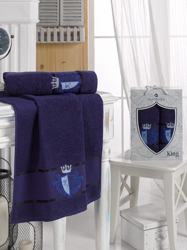 Подарочный набор полотенец для ванной 50х90, 70х140 Merzuka KING хлопковая махра синий, фото, фотография