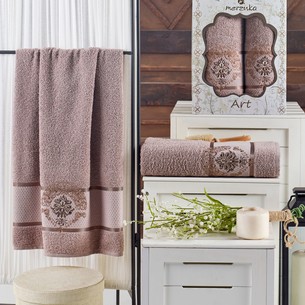 Подарочный набор полотенец для ванной 50х90, 70х140 Merzuka ART хлопковая махра коричневый