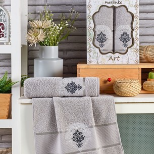 Подарочный набор полотенец для ванной 50х90, 70х140 Merzuka ART хлопковая махра серый