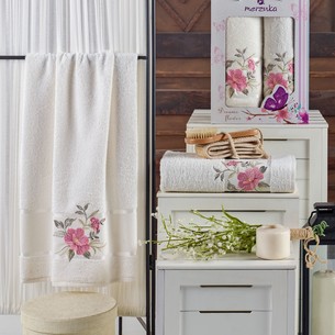 Подарочный набор полотенец для ванной 50х90, 70х140 Merzuka DREAMS FLOWER хлопковая махра кремовый