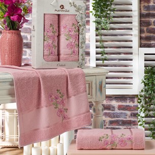 Подарочный набор полотенец для ванной 50х90, 70х140 Merzuka ORKIDE хлопковая махра розовый