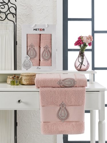 Подарочный набор полотенец для ванной 50х90, 70х140 Meteor ECE хлопковая махра розовый, фото, фотография