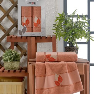 Подарочный набор полотенец для ванной 50х90, 70х140 Meteor EYLUL хлопковая махра персиковый