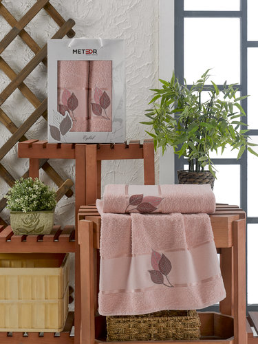 Подарочный набор полотенец для ванной 50х90, 70х140 Meteor EYLUL хлопковая махра розовый, фото, фотография