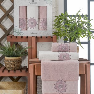 Подарочный набор полотенец для ванной 50х90(2), 70х140(1) Merzuka DAYSTAR хлопковая махра светло-розовый